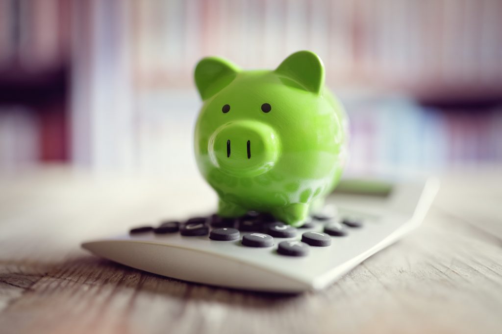 Piggy bank with calculator for free events